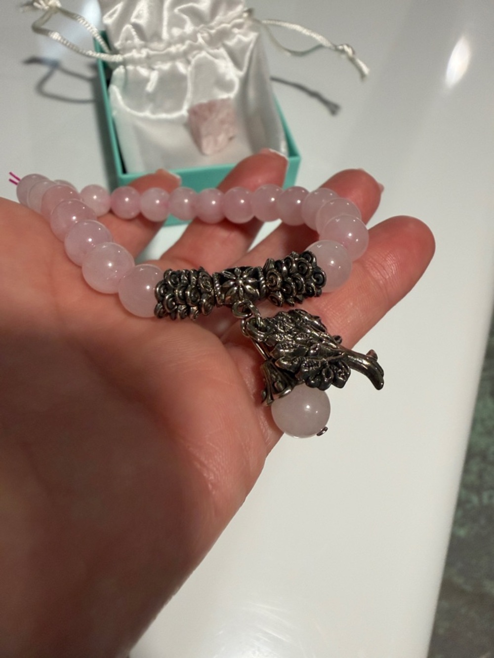 Rose Quartz Beaded Bracelet with Tree of life Charm & R.Q stone - Picture 7 of 9